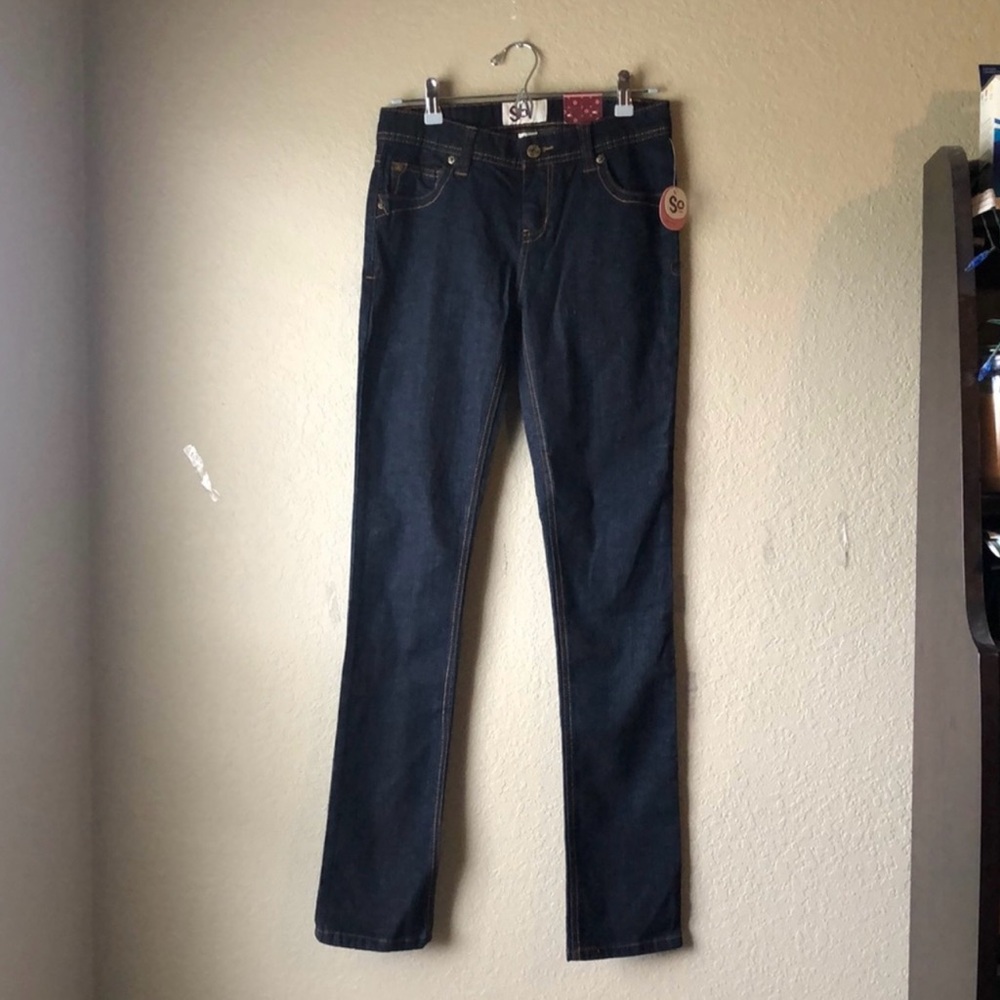 New SO Jeans Women’s Y2K Dark Wash Casual Denim Skinny Blue Jeans Juniors 7 Ave